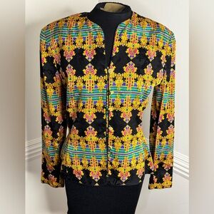 Adrianna Papell Black and Yellow Patterned Blazer